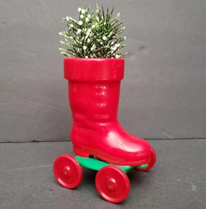 Vintage 1950s Rosbro Santa Boot on Wheels Candy Container Christmas Plastic MC - Picture 1 of 12