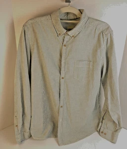 GH Bass & Co, Men's L 100% cotton Classic Grn/Wht Pinstripe Button down Preowned - Picture 1 of 9