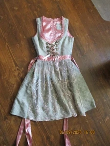 Dirndl salbeigrün rosa Gr.: 32 XS sehr wenig getragen Trachten Kleid Oktoberfest - Bild 1 von 21