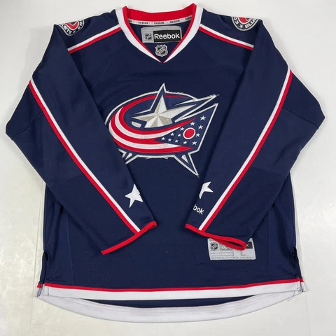 Columbus Blue Jackets Jersey Mens Large Blue Reebok Long Sleeve Patch Hockey NHL Cover