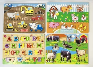 Melissa & Doug Construction, Farm Animals, Alphabet Kids Wooden Puzzles X 4 - Picture 1 of 7