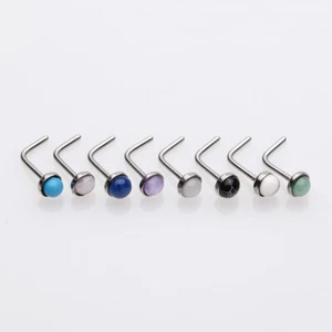 8 Pcs of Assorted Natural Stone Top L-Shaped Nose Ring Package - Picture 1 of 2