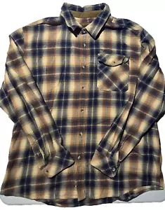 CQR Flannel Shirt Flip Cuff Mens 2X 100% Cotton Blue Brown Plaid Corduroy HOF110 - Picture 1 of 11
