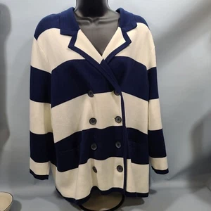 Lands' End blau weiß zweireihiger Strickjacke Pullover Damen Größe 1X 16W-18W - Bild 1 von 7