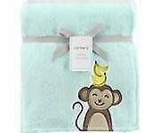 NWT Carters Aqua Blue Turquoise Teal White Striped Monkey Banana Baby Blanket