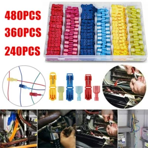 480pcs Quick Splice Lock Wire Terminals Connectors Electrical Crimp Cable Snap - Picture 1 of 14