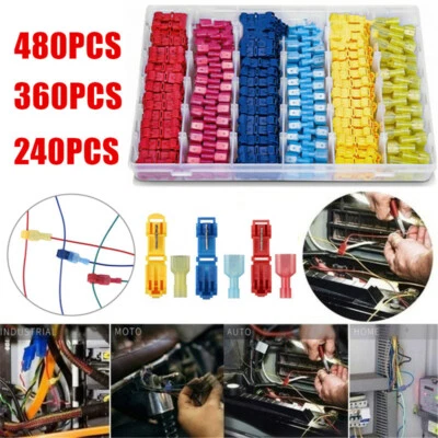 480pcs Quick Splice Lock Wire Terminals Connectors Electrical Crimp Cable Snap - Image 1 of 4