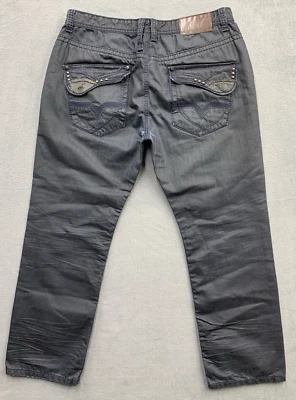 Pantalones de mezclilla Imperious para hombre talla 38X32 negros con bigotes bolsillos con solapa 100 % algodón Foto 1 de 4