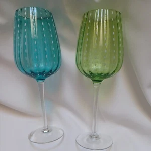 Vintage elegante Weingläser Perlenkette/weiße Punkte 9 3/4" 2er Set EG - Bild 1 von 10