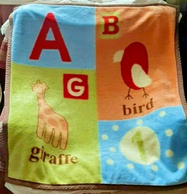 Cocalo Alphabet Soup ABC Baby Blanket Bird Giraffe One Soft Fleece Crib Nursery - Image 1 of 4