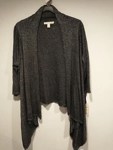 Cárdigan suéter envolvente negro plateado para mujer talla 1 X EMALINE NUEVO CON ETIQUETAS - Imagen 1 de 9