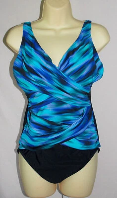 Traje de baño para mujer Croft & Barrow azul púrpura torcido fruncido adelgazante de una pieza talla 10 Foto 1 de 3