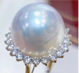 Riesiger AAAAA 12-13mm echter natürlicher Südsee weißer Ohrstecker Perlen Ring 925er - Bild 1 von 8