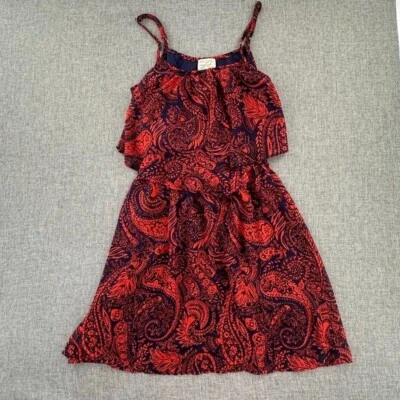 Eyelash Couture Dress Navy Red XS Paisley Lined Sleeveless Adjustable Straps - Image 1 of 4