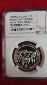 2011 Poland 10 zloty independent students union establishment NGC PF69 Cameo - Picture 1 of 8