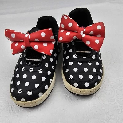 Disney Junior Minnie Mouse Bebé Niñas Tenis Zapatos Talla 8 Arcos Rojos Negro Blanco  Foto 1 de 4