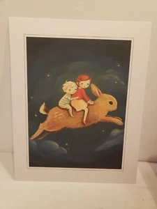 EMILY WINFIELD MARTIN DREAM ANIMALS 8" X 10" ART NIGHT TIME BUNNY RABBIT RIDE - Picture 1 of 2