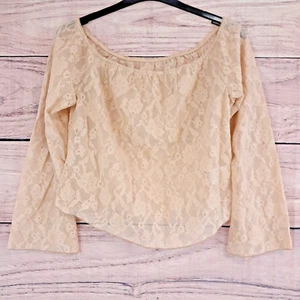 SHEIN CURVE Size 2XL Beige Sheer Lace Cropped Top Off The Shoulder - Picture 1 of 3