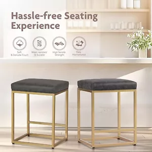 2x Grey Gold 24" Kitchen Bar Stools Chair - Picture 1 of 8