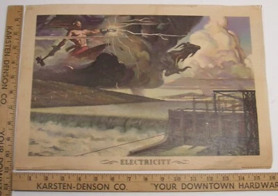 VINTAGE 1942 COCA COLA  OUR AMERICA ELECTRICITY PRINT CLASSROOM EDUCATIONAL - Image 1 of 4