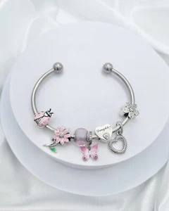 Linx Stainless Steel Bangle with Daughter Themed Charms 925 Sterling Silver - Picture 1 of 10