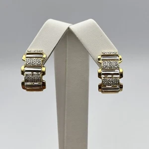 14k Two-Tone Gold Diamond 0.25 CTW Omega Back J-Hoop Earrings 6.4 grams - Picture 1 of 5