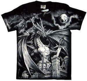 DRACHE MIT BURG T-SHIRT M L XL 2XL 3XL DRAGON HELL BIKER SCHWARZ HD-BIG SHIRT - Picture 1 of 4