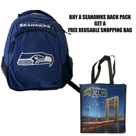 Seattle Seahawks Youth Primetime Backpack & Free Superbowl Tote Bag Cover