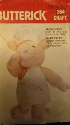 Butterick 264 "Jambon Pig" Stuffed Animal with removable Apron & Hat Pattern - Image 1 of 2