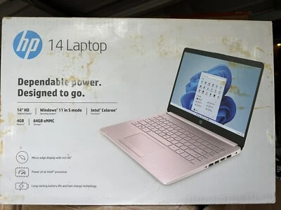 HP Stream Laptop 14"-cf2112wm 14 Inch HD Celeron N4120 Windows 11 Pink Notebook - Image 1 of 3