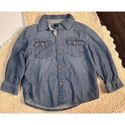 OshKosh Genuine Kids Denim Shirt Long Sleeve Button Up Pockets Patches 2T - Image 1 of 4