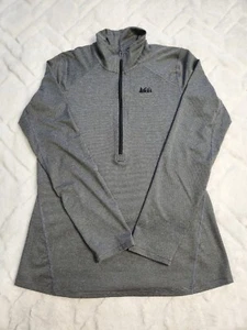 REI Womens M 1/4 Zip Long Sleeve Black White Stripe Shirt - Picture 1 of 12