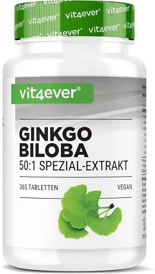 365x Tabletten Ginkgo Biloba 6000mg Konzentration Ginko Gingo Gingko - Vegan - Bild 1 von 4