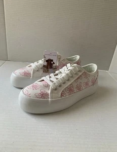 Zapatillas blancas virales sinceramente Jules con lazos de coqueta rosa lona talla 7 NUEVAS - Imagen 1 de 8