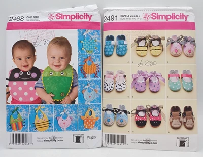 Simplicity 2468 & 2491 - novelty baby bibs & shoes sewing patterns - Image 1 of 3