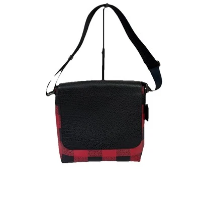 COACH Charles Red Plaid Canvas Black Leather Flap Messenger Mens Bag 31558 $375 - Image 1 of 4