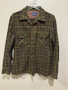 60s Vintage Pendleton Wool Board Shirt Loop Collar Button Up Flannel Large - Picture 1 of 7
