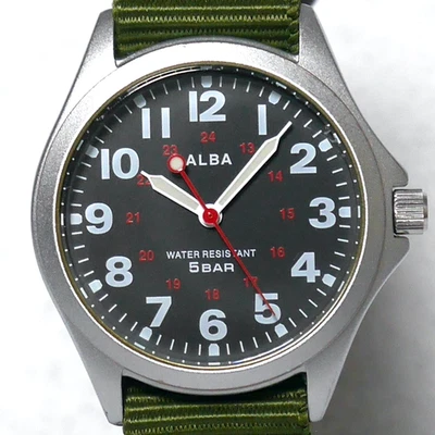 SEIKO ALBA Military Field Watch AQPK403 2018 Black Dial Luminous Green Japan - Image 1 of 4