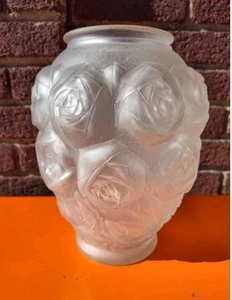 VTG Glass Art Vase Raised Floral Opalescent Czechoslovakian 10" White - Picture 1 of 6