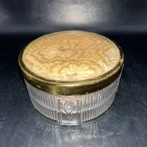 VINTAGE ART DECO EMPTY VANITY POWDER JAR WITH ORIGINAL PUFF - Picture 1 of 9