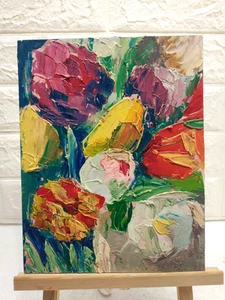 Original oil painting Tulips Bouquet Flower Still life Artwork Floral art 9x7 - Picture 1 of 5