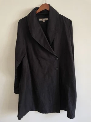 FLAX Sz L Black Linen Jacket Coat Pockets Lagenlook Oversized Artsy - Image 1 of 4