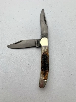 Винтажный дамасский складной нож Parker Edwards с двумя лезвиями и медной головкой - Изображение 1 из 4