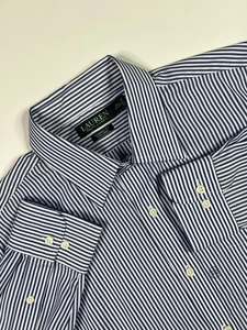 Lauren Ralph Lauren Men's Non Iron Button Up Shirt White & Blue Stripes  - Picture 1 of 11