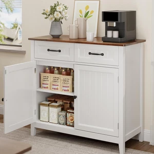Credenza Buffet Marrone, Mobile da Cucina con 2 Armadi e 2 Cassetti, Ideale per - Foto 1 di 8