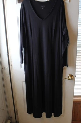 MUJER 2X VESTIDO MAXI LARGO DE PUNTO ELÁSTICO JERSEY NEGRO JASON WU MANGA LARGA Foto 1 de 4