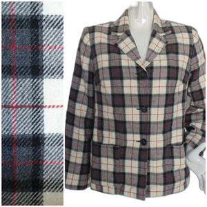 WHITE STAG Wool Jacket, 12, Off-white Plaid, Button front, Pockets - Picture 1 of 12