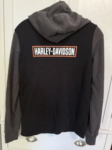 Harley-Davidson Women’s Colorblock Hoodie Size Small Black Gray Fleece Jacket - Picture 1 of 7