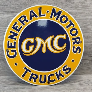 VINTAGE DEALERSHIP GMC GENERAL MOTORS TRUCKS DEALER METAL PORCELAIN SIGN 12" - Picture 1 of 14