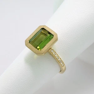 Solitär-Ring grüner Turmalin Verdelith Diamanten 585er Gelbgold 14KT , neu - Bild 1 von 5